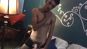 BarebackLatinoz - Solo latino Santiago stroking in the bed